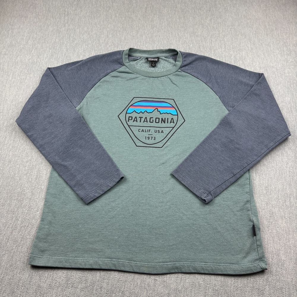 Patagonia Shirt Mens Large Green Fitz Roy Hex Lightweight Crew Sweatshirt 39548